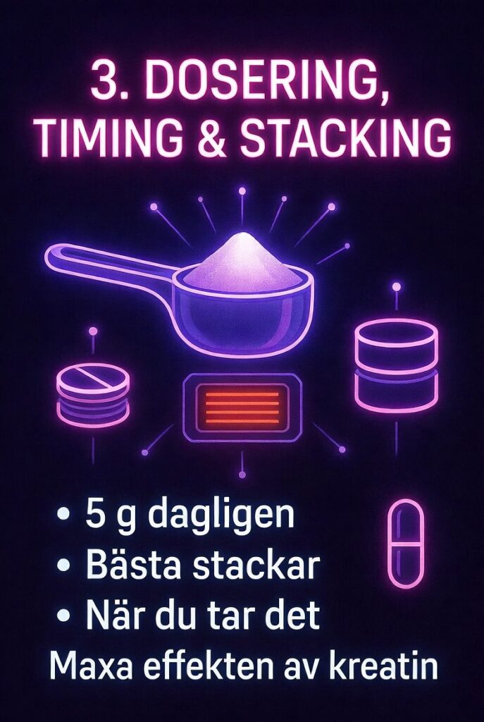 Kreatin dosering timing stacking med magnesium och rödljusterapi biohacking